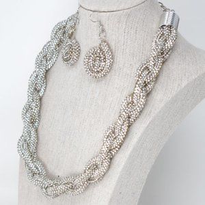 Clear Braided Twist Pave Rhinestone & Earring Set